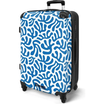Afbeelding van NoBoringSuitcases.com® Koffer groot Rolkoffer lichtgewicht Wit met blauw koraal patroon Reiskoffer 4 wielen Grote trolley XL 20 kg bagage
