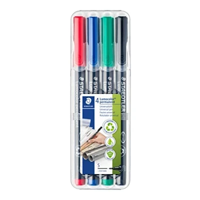 Afbeelding van Staedtler Lumocolor 313 WP4 fijne pen universele pen, permanent, Box met 4 kleuren, 0, 4mm S