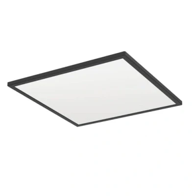 Afbeelding van Eglo LED plafondlamp Rovito, ronde badkamer plafonnière met afstandsbediening, badkamerlamp plafond van kunststof in zwart en wit, plafondverlichting warm wit koud IP44, 50x50 cm