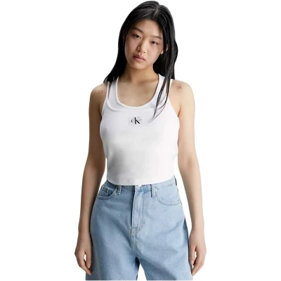 Afbeelding van Calvin Klein Jeans Badge Double Layer Top, Dames, Maat: Large, Bright white