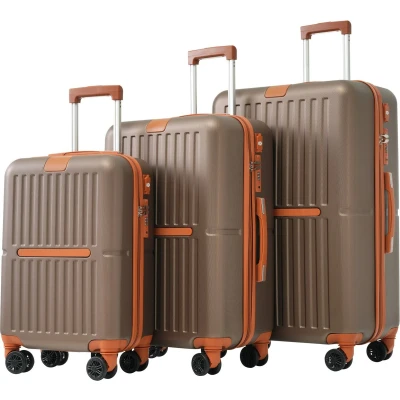 Afbeelding van Merax Kofferset M L XL met USB Poort en Bekerhouder Harde ABS Koffers op 4 Wielen Reiskoffers TSA Slot Koper + Bruin