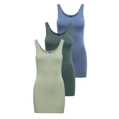 Afbeelding van ONLY Dames Onllive Love Long Tank Noos Top, groen/blauw (1 x Desert Sage, 1x balsem green/1x China Blue), 3XL