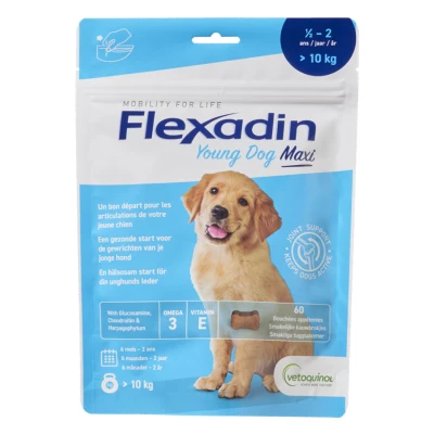 Afbeelding van Flexadin Young Dog Maxi Chews Gewricht Supplement 60 stuks &gt;10 Kg