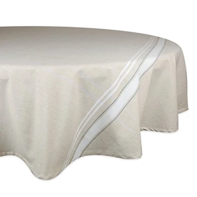 Afbeelding van DII Franse Stripe Eettafel Collectie Boerderij Stijl Tafelkleed, 70 Inch Rond, Taupe/Wit