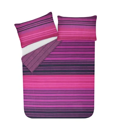 Afbeelding van Sleepdown Dekbedovertrekset getextureerde streep omkeerbaar dekbedovertrek, onderhoudsvriendelijk beddengoed, zacht, gezellig beddengoed met kussenslopen paars super kingsize (260 cm x 220 cm)