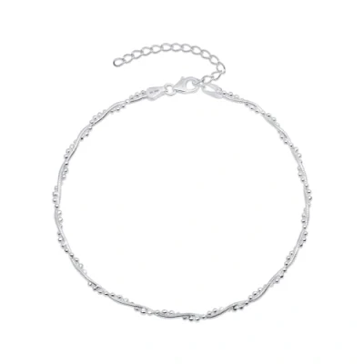 Afbeelding van Amberta Italiaanse Enkelband van Sterling Zilver voor Dames 925 Verstelbare Enkelbandjes met Kralen en Hartje Zomer Sieraden: Gedraaid