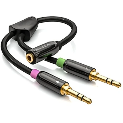 Afbeelding van deleyCON Headset PC Laptop Adapter Audio Jack Y Kabel Stereo 1x 3,5mm Bus naar 2x Stekker Smartphone voor of