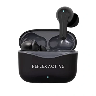 Afbeelding van Reflex Active PRO TWS inear hoofdtelefoon met BT5.2 Noise Cancellation en Safe Space transparantie functie. Zwart Rubber lak afwerking merklogo op case
