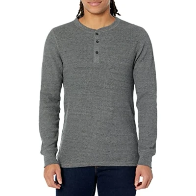 Afbeelding van Amazon Essentials Men&#039;s Henley shirt met lange mouwen, wafelpratoon en slanke pasvorm, Houtskool, XXL