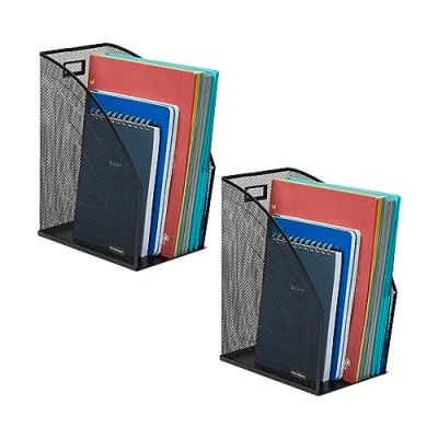 Afbeelding van Mind Reader Jumbo Metal Mesh File Organizer 2 Pack, Tijdschrifthouder, Bureau Organizer, Documentenhouder, Zwart