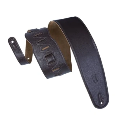 Afbeelding van Levys Leathers M4GF DBR gevoerd lederen gitaarband, bruin