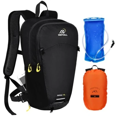 Afbeelding van ONETOALL Fietsrugzak, 15 liter, waterdicht, diefstalbestendige wandelrugzak met helmnet en regenbescherming, kleine skirugzak afneembare buikriem voor fietsen, wandelen, dagtochten, sport,