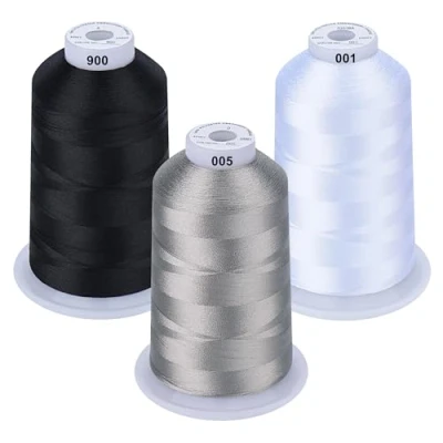 Afbeelding van Simthread Machinaal borduurgaren, 5000 m spoelen, polyester, klassieke kleuren, wit, zwart en grijs, voor Babylock, Janome, Kenmore, Singer, W6 N borduurmachine