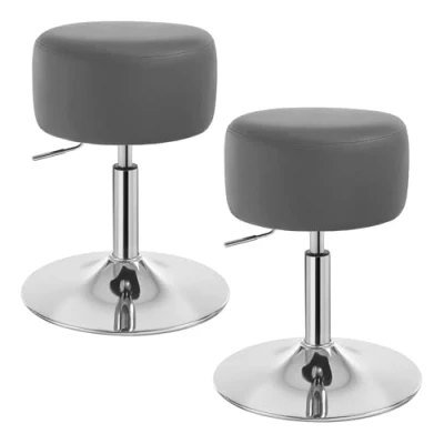 Afbeelding van WOLTU make up kruk set van 2, in hoogte verstelbare met bekleding, ronde barkruk 360 draaibaar, gemaakt imitatieleer metaal, voor slaapkamer, studeerkamer, keuken, Grijs, BH14gr 2