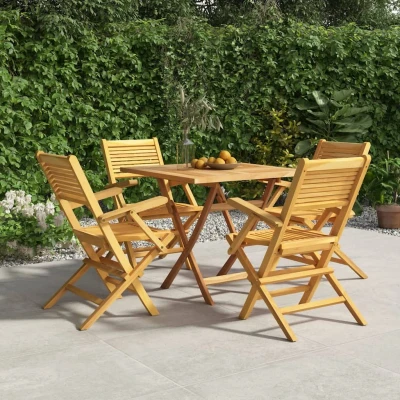 Afbeelding van 5 Delige Tuinset Massief Teakhout 1 / Met armleuning Vierkant