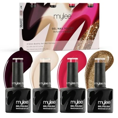 Afbeelding van Mylee Gel Nagellak Set 4x10ml [Bollywood Brights] UV/LED Soak Off Nail Art Manicure Pedicure, Professioneel, Salon &amp; Thuisgebruik [Unveiled Collection] Langdurig en gemakkelijk aan te brengen