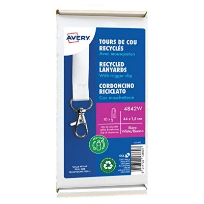 Afbeelding van AVERY Doos met 10 witte gerecyclede halsbanden karabijnhaak. 44 cm lang x 1,5 breed. (4842W)