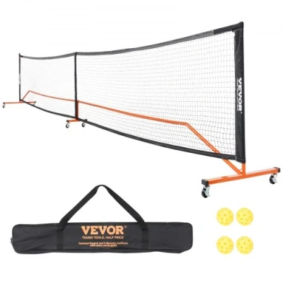 Afbeelding van VEVOR pickleball netset, draagbaar systeem van normaal formaat met draagtas, ballen en wielen, weerbestendig stevig metalen frame sterk PE net 6720x730x945mm