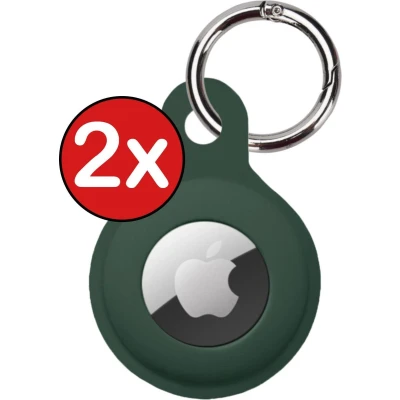 Afbeelding van Hoesje Geschikt voor Apple AirTag Sleutelhanger Siliconen Hanger Donkergroen 2 PACK