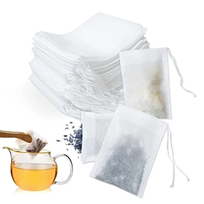Afbeelding van Wegwerptheefilter, wegwerppapier, met trekkoord, wegwerptheezakjes, theefilter voor losse thee, specerijen (7 cm x 9 cm), 400 stuks