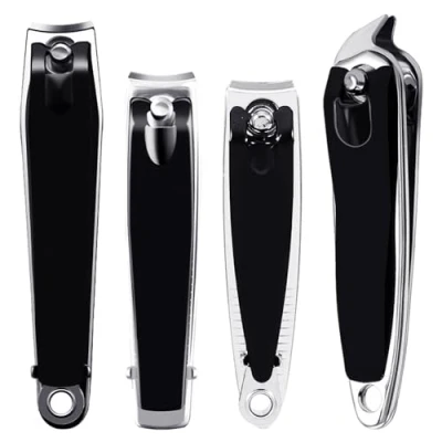 Afbeelding van 4 delige professionele manicureset, nagelknipper, pedicureknipper precisie manicuregereedschap, roestvrijstalen draagbare nagelset (zwart)