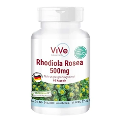 Afbeelding van Rhodiola Rosea Extract 500 mg 90 capsules 3% rosavin en 1% salidroside hoge dosis veganistisch Kwaliteit uit Duitsland ViVe Supplements