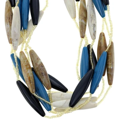 Afbeelding van Behave Ketting meerdere lagen met blauwe, beige en zwarte langwerpige kralen