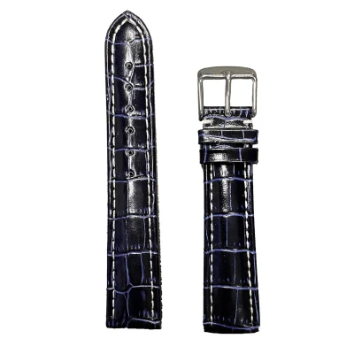 Afbeelding van Horlogeband 20mm Donker Blauw Echt leer in croco print Roestvrijstalen gesp