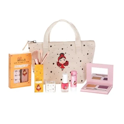 Afbeelding van Miss Nella make up en nagellakset voor kinderen, kleine meisjes, hypoallergeen, dermatologisch getest, niet giftig, uptas van canvas, veilig grappig (Happy Birthday To Me Pink)