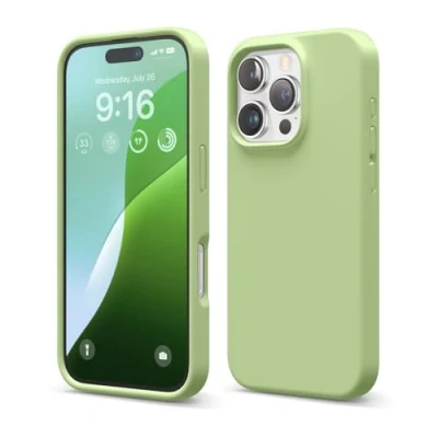 Afbeelding van elago Compatibel met iPhone 16 Pro Hoesje, Premium Liquid Silicone Volledige Beschermende Cover, Schokbestendig, Slank Telefoonhoesje, Krasbestendige Zachte Microvezel Voering (Pastelgroen)