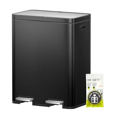 Afbeelding van EKO Edison Vuilnisemmer met 2 vakken, x 30 liter, pedaalemmer voor in de keuken dubbele binnenemmer, 20 vuilniszakken, afvalscheidingssysteem grote capaciteit, soft close deksel
