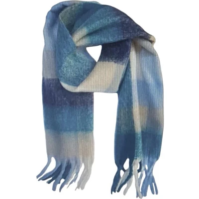 Afbeelding van sjaal Warme wintersjaal Wol Viscose Dikke shawl Geblokte Omslagdoek Jeansblauw