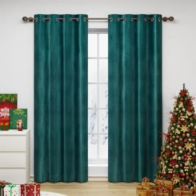 Afbeelding van WOLTU 2 X Gordijnen Verduisterend en thermisch 300g/m² in fluwelen,zwaar ondoorzichtig gordijn 140x245cm,Donkergroen VH6067dgn