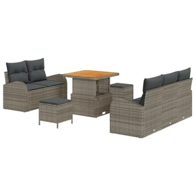 Afbeelding van vidaXL 8 delige Tuin Sofa Set met Kussens Grijs Poly Rattan Acacia