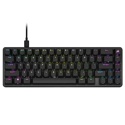 Afbeelding van CORSAIR K65 PRO Mini RGB 65% optisch mechanisch gamingtoetsenbord, bekabeld, OPX lineaire schakelaars, PBT double shot keycaps, compatibel met iCUE PC, PS5, PS4, Xbox AZERTY FR zwart