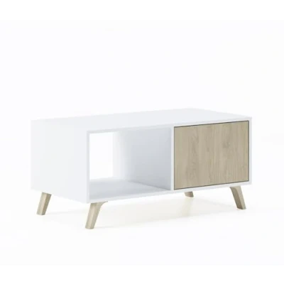 Afbeelding van Skraut Home Salontafel 45 x 92 50 cm Lage tafel Ideaal voor woonkamer of eetkamer Windmodel Bestendig hout Hulpmeubels Wit/Puccini afwerking