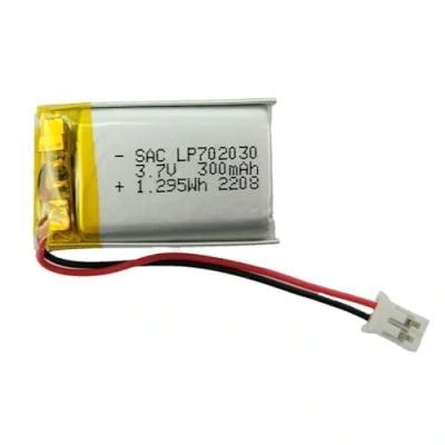 Afbeelding van 702030 3,7 volt accu 350 mAh LIPO L 30 mm B 20 D 7 JST PH2.0 stekker beschermplaat