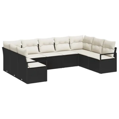 Afbeelding van vidaXL 9 delige Tuin Sofa Set met Kussens Zwart Poly Rattan