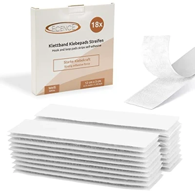 Afbeelding van ECENCE 18x Klittenband, zelfklevend herbruikbare Plakpads voor auto, huishouden, muren, vloer, extra sterk, bevestiging zonder te boren Wit