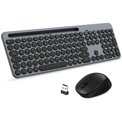 Afbeelding van LeadsaiL toetsenbord muissets, draadloos, ergonomische muis en toetsenbord, draadloos pc in standaardformaat, Duitse QWERTZ lay out, stille klikknop, 12 FN toetsen voor Windows