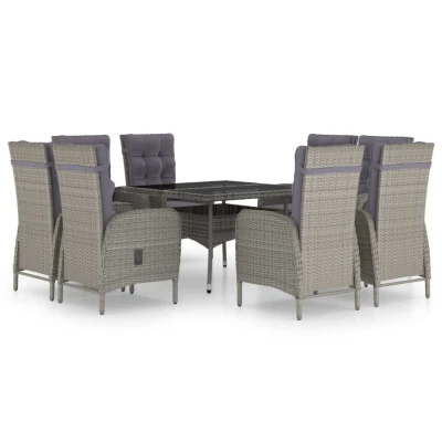 Afbeelding van 9 delige Tuinset poly rattan en glas grijs