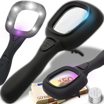 Afbeelding van Retoo vergrootglas met licht handvergrootglas 5 led voor kinderen, inspectie, hobby&#039;s senioren om boeken, kranten, landkaarten, hoge helderheid en lichtgewicht te lezen