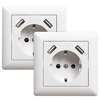Afbeelding van Sasudose USB Stopcontact, Wit Schuko Stopcontact met 2 (Max. 3.4A) Inbouw Wandcontactdoos voor Smartphone MP3, Stuks