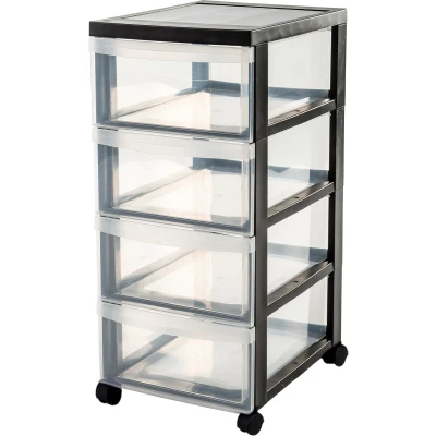 Afbeelding van IRIS Design Chest ladekast 4 half diepe lades 4x 11L Kunststof Zwart/Transparant Met Wielen