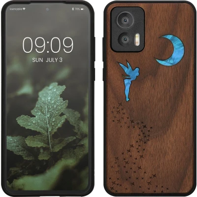 Afbeelding van kwmobile telefoonhoesje geschikt voorMotorola Edge 30 Neo Hoesje met bumper hout In donkerbruin Parelmoer Fee design