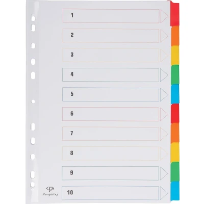 Afbeelding van Pergamy Tabbladen Met Indexblad, Ft A4, 11 gaatsperforatie, Geassorteerde Kleuren, 10 Tabs