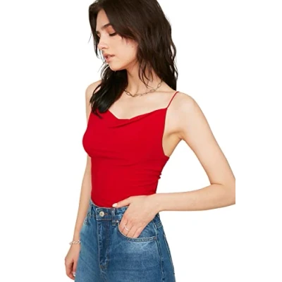 Afbeelding van Trendyol Rode Getailleerde/Plakkerige Gebreide Blouse Met Kraag Twoss21Bz0667