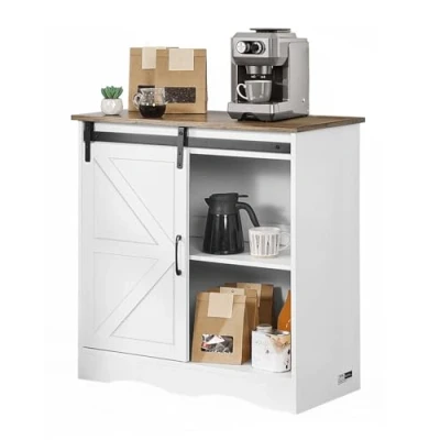 Afbeelding van VEVOR Koffiebarkast 3 laags koffiebartafel met schuurdeuren Bruin/Wit
