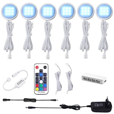 Afbeelding van AIBOO RGB LED kastverlichting set, 12V onderbouwlamp kleurverandering met afstandsbediening, dimbaar vitrineverlichting voor de verlichting van keukenkasten