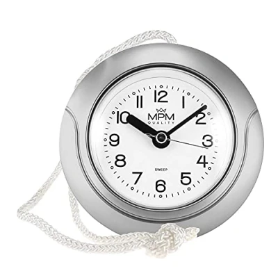 Afbeelding van MPM Silver Bathroom Clock Badkamerklok, zwembadklok, keukenklok, dit horloge is een geschikte tijdweergave in omgeving met hoge luchtvochtigheid of natheid, 135 x 41 mm